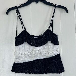 Zara Top Size XS Black White Ruffle Knit Crochet Crop Top Size XS.